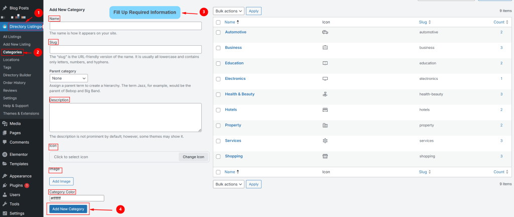 How to add new category in classified website