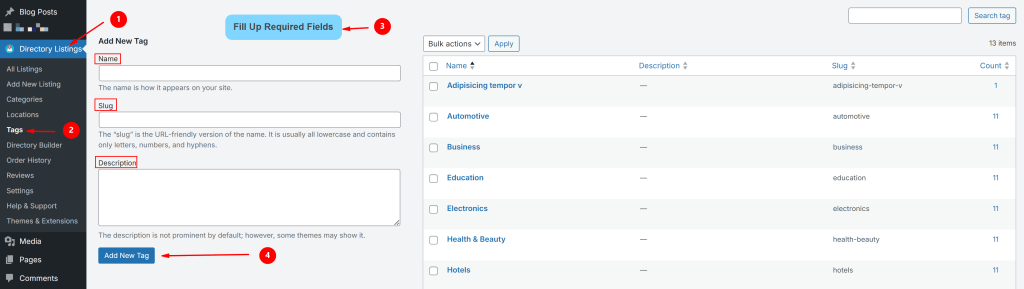 How to add a new tag in classified website