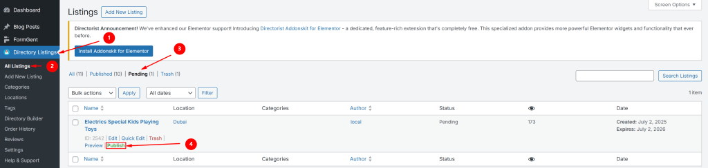 How to review and publish classified ad